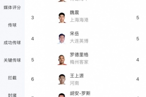中超黄牌榜：特谢拉、魏震、刘军帅、宋岳5黄，王上源、黄嘉辉4黄
