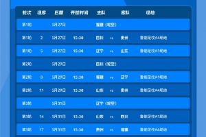 全运会U20男足资格赛5月27日至6月5日进行，6月5日浙江vs上海
