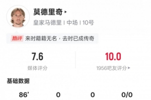魔笛主场最后一舞数据：2关键传球&传球成功率92.2%，评分7.6