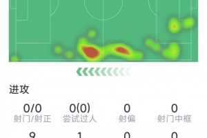 防线漏洞，迪马尔科本场数据：9次丢失球权，2次解围，1次抢断