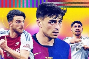 ESPN年度15大中场：佩德里第1 赖斯第2 巴尔韦德第3 维蒂尼亚第5